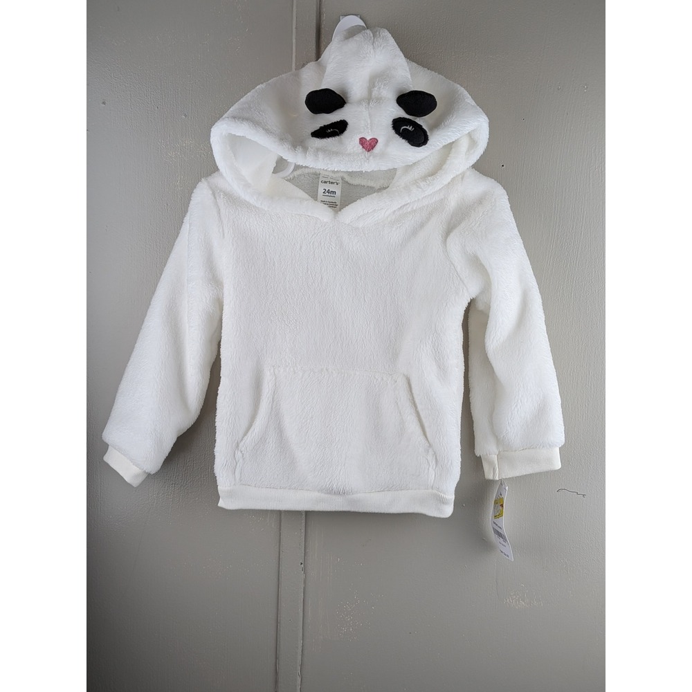 Carters Toddler 24M White Faux Shearling Panda Fleece Hoodie Pullover NWT